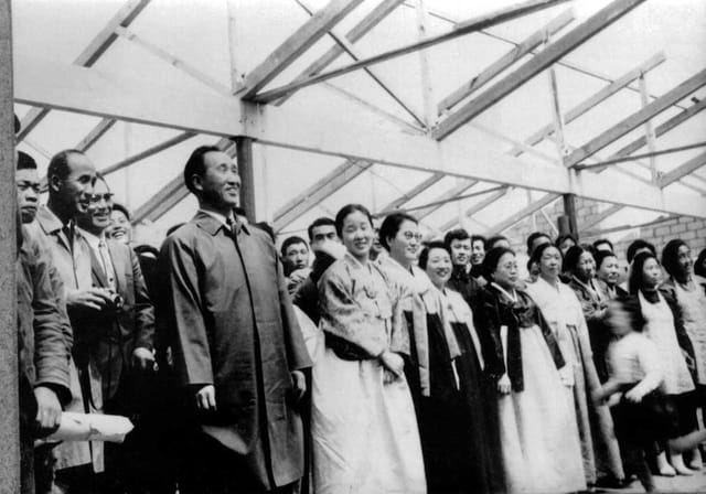 Father and Mother at the dedication of the expanded Tongil machinery factory, in Sutaek-ri (outside Seoul), March 17, 1967